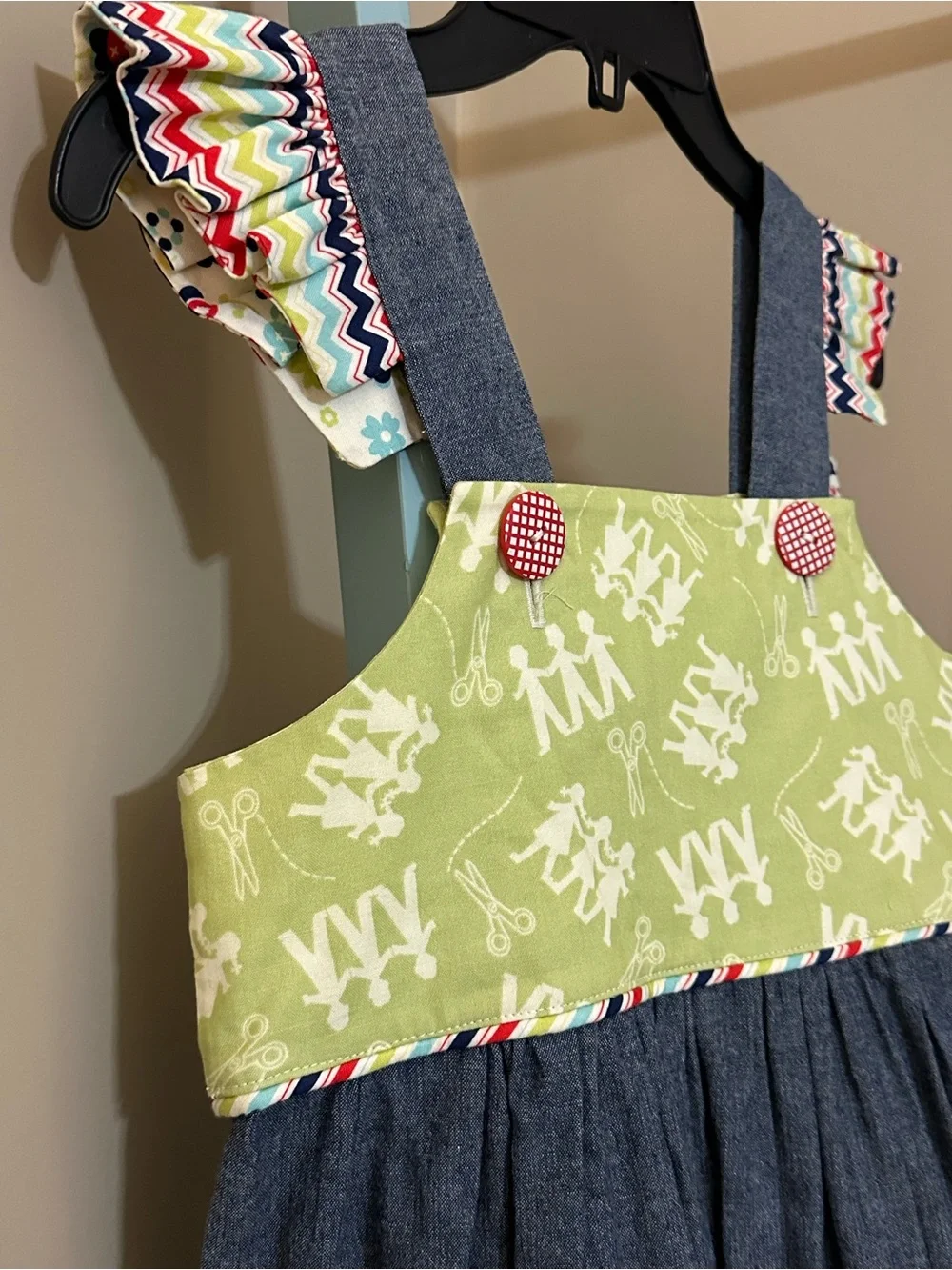 Girls Sz 7 RED THREAD STITCHES Denim Back to School Boutique Dress Ruffle Straps